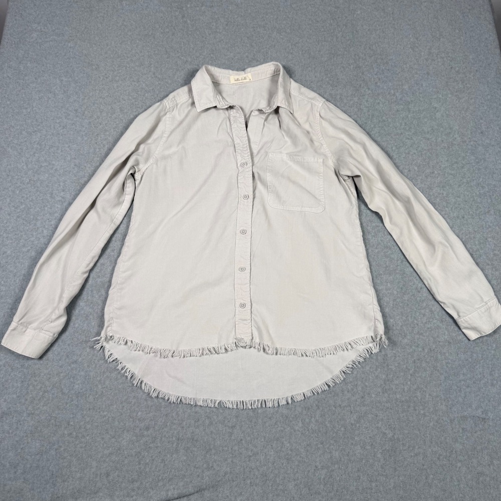 Bella Dahl Women Beige Western Fringe Hem Button Down Shirt Country Rodeo Medium